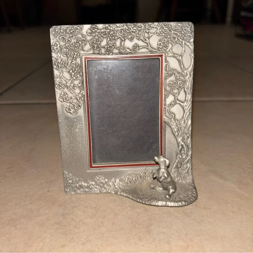 Vintage 1987 Pewter Weiner Dog and Tree Picture Frame